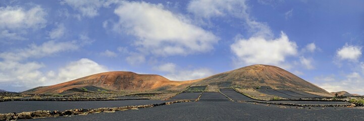 Fields covered with lapilli at Montana del Cortijo, lava fields and volcanic mountains, Mancha...