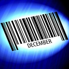 December, barcode with blue Background
