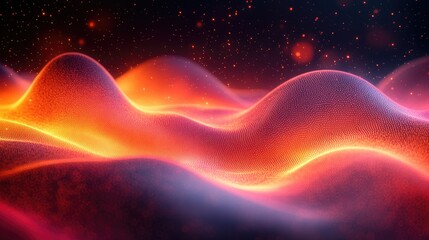 Obraz premium Vibrant abstract landscape of glowing waves in warm hues, evoking a sense of movement and depth