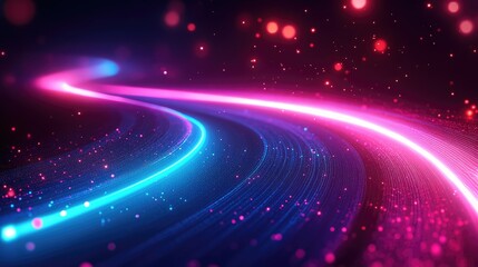 Fototapeta premium Vibrant abstract light trails in pink and blue colors create a dynamic flow against a dark background