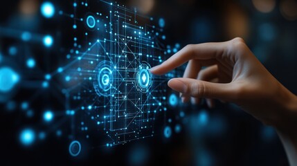 Hand interacting with digital interface.