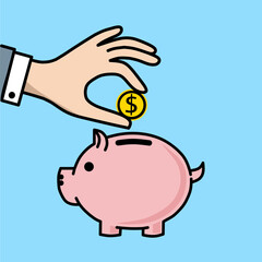 Saving Money in Piggy Bank - Piggy Bank With Hand