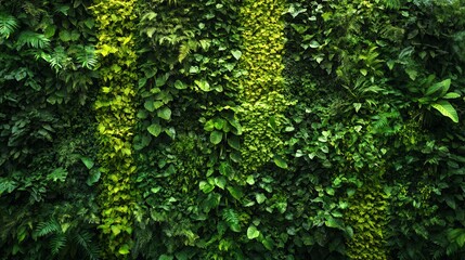 Lush green vertical garden wall, indoor setting, natural background, botanical texture