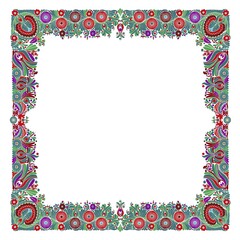Hungarian folk style floral frame over white background with copy space
