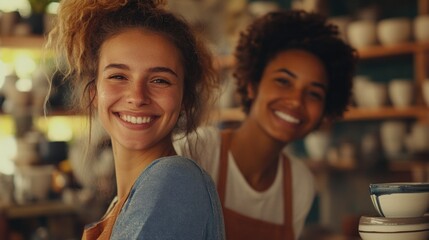 Fototapeta premium Smiling Barista and Customer in Ceramic Studio