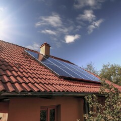 Photovoltaic system, solar power system on a house, Ai generated