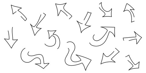 Hand drawn Arrows icons Set. arrow icon with various directions. Doodle vector illustration. isolated on a white background