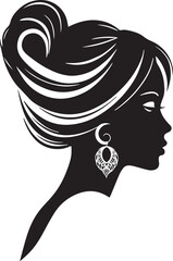 Woman head with her hair style black and white illustration logo vector.