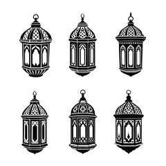 set of Ramadan Islamic lantern silhouettes vector illustration on white background