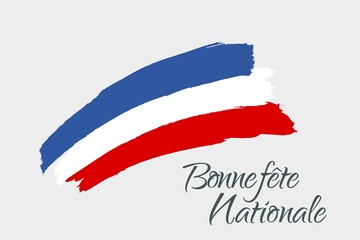 National France day vector template. Creative typography for greeting cards, holiday greetings and invitations with traditional greeting and flag. Vector illustration
