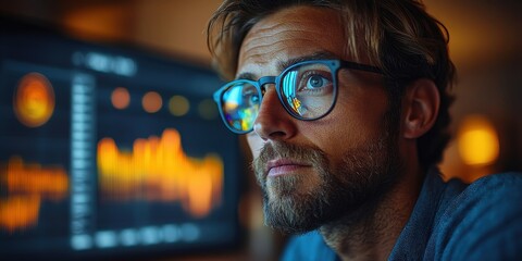 France adjusting glasses while presenting data during a virtual seminar.