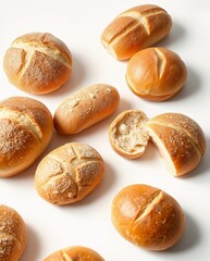 Freshly Baked Assortment of Dinner Rolls on White Background