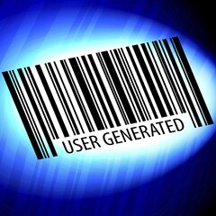 User generated Content, barcode with blue Background