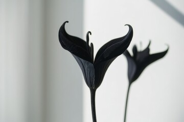 Naklejka premium Close-up of a black flower on a white background, showcasing its bold contrast and unique elegance