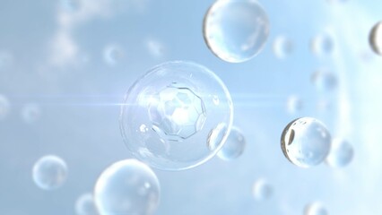 Collagen, skin care serum and vitamins on blue background with skin care, facial wrinkle removal, 3d rendering