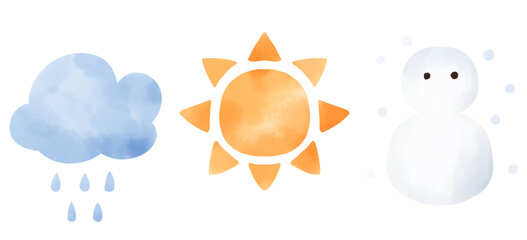 水彩風　天気のアイコンセット