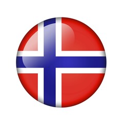 The Norwegian flag. Round glossy icon. Isolated on white background