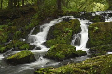 Waterfall, mountain stream Selke, near Harzgerode, Saxony-Anhalt, Germany, Europe