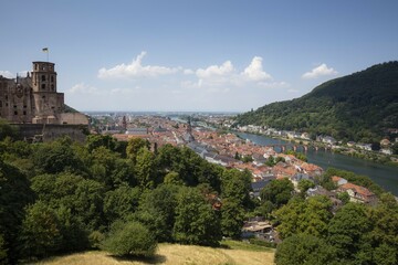 Fototapeta premium City view with Heidelberg Castle, castle ruin, Heidelberg, Baden-Württemberg, Germany, Europe