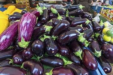 Egg plants (Solanum melongena) on a weekly market, Netherlands