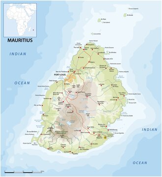 Vektor road map of the island state of Mauritius in the Indian Ocean