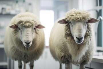 Obraz premium Two sheep in laboratory. KI generiert, AI generated