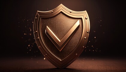 Fototapeta premium A metallic shield with a checkmark glows against a dark background, symbolizing security and protection.