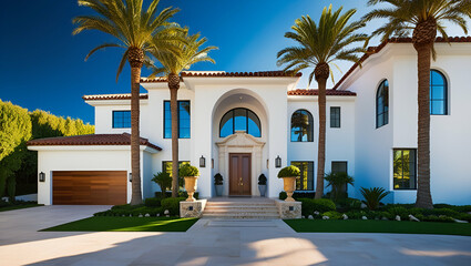 Fototapeta premium A stunning modern Mediterranean residence with sleek white stucco walls