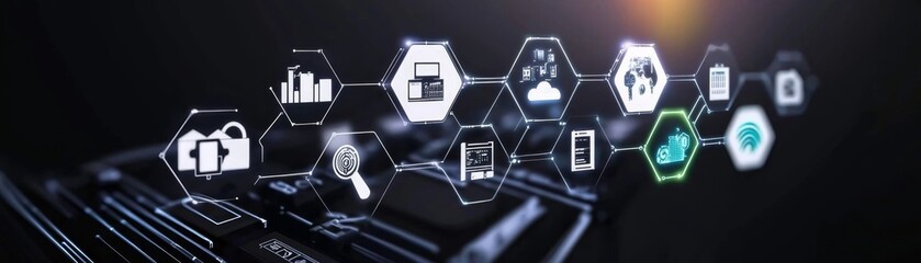 Fototapeta premium Industrial 4.0 AI generated Smart factory. Interconnected Digital Concepts and Icons Representing Technology and Innovation