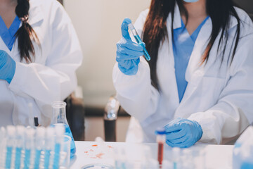 Microbiological research with a test tube and micropipette in close -up
