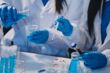Microbiological research with a test tube and micropipette in close -up