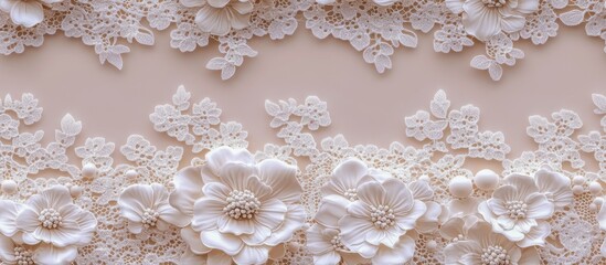 Delicate peach floral design combined with intricate lace patterns, AI generated