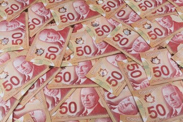 Canadian fifty dollar banknotes with portrait of W.L. Mackenzie King former Prime Minister of Canada, Canada, North America