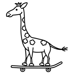 Fototapeta premium A giraffe riding a tiny skateboard line art vector illustration 
