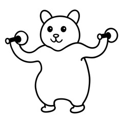 A hamster lifting tiny dumbbells line art vector illustration 
