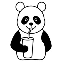 a panda sipping bobo tea with joy line art vector illustration 