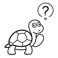A confused turtle with a question mark above its line art vector illustration 