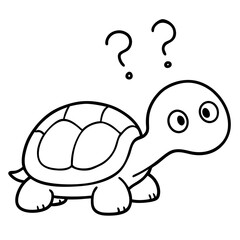 A confused turtle with a question mark above its line art vector illustration 