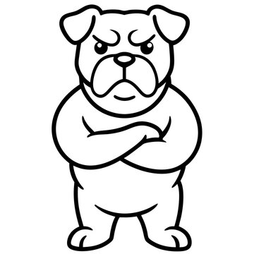recommend clip art: A grumpy bulldog with crossed arms line art vector illustration 