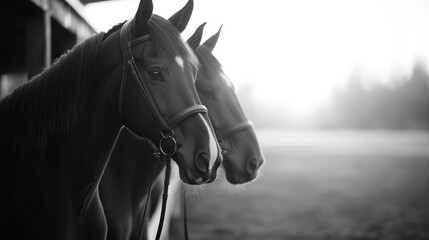 Majestic horse and woman in a golden sunrise field create a serene and peaceful connection in nature