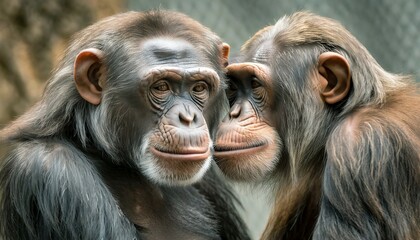 Two chimpanzees touch each other tenderly, generated with AI, AI generated