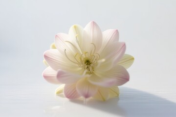 Obraz premium Light pink flower in a serene macro shot, highlighted by its soft tones and a crisp white background for purity