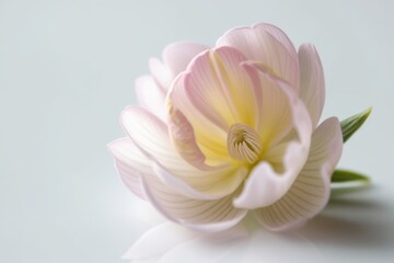 Pastel pink flower in fine detail on a white background, exuding elegance and a touch of nature's simplicity