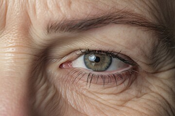 Close up of woman's eye with hooded eyelids and wrinkles. KI generiert, generiert, AI generated
