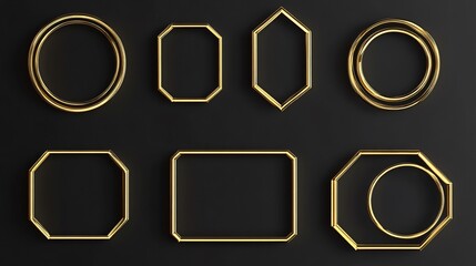 3D Gold Frames Set of Geometric Shapes - Circle, Oval, Rectangle