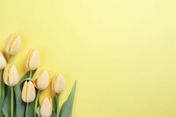 Yelllow tulip spring flowers with copy space. KI generiert, generiert AI generated