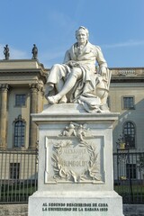 Obraz premium Alexander von Humboldt statue in front of Humboldt University, Unter den Linden street, Berlin, Germany, Europe