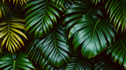 Monstera and palm leaves jungle texture
