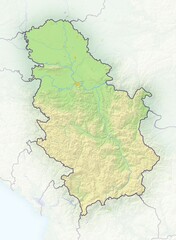 Serbia, shaded relief map, Europe