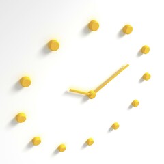 Yellow dial and hands of a clock